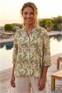 Green Floral Print Notch Neck Blouse, Image 2 of 4