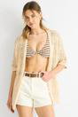 Beige Crochet Knit Edge to Edge Cardigan, Image 1 of 4