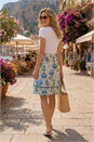 Navy  Tile Print A-Line Skirt, Image 2 of 4