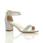 Silver AJVANI Silver Mid Block Heel Ankle Strap Sandals, Image 1 of 6