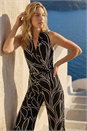 Black Abstract Leaf Print Crossover Jumpsuit, Image 2 of 4