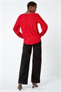 Red Tie Neck Glitter Stretch Top, Image 4 of 6