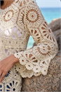 Natural  Petite Crochet Flare Sleeve Top, Image 4 of 4