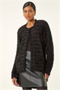 Black Fluffy Textured Knit Cardigan, Image 1 of 5