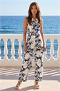 Ivory  Palm Leaf Print Stretch Jumpsuit, Image 3 of 4
