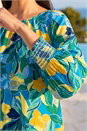 Blue Leaf Print 3/4 Sleeve Top, Image 4 of 4
