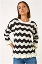 Black Wave Stitch Hem Knit Jumper, Image 4 of 5
