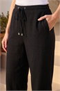 Black Elastic Tie Waist Linen Blend Trouser, Image 4 of 4