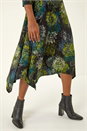 Green Floral Hanky Hem Stretch Midi Dress, Image 3 of 3