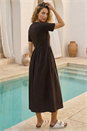 Black Buttoned Pocket Stretch Midi Dress , Image 3 of 4