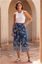 Navy  Paisley Print Wide Leg Cropped Trousers, Image 2 of 4