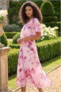 Light Pink Petite Floral Cape Chiffon Midi Dress, Image 2 of 4
