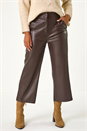 Chocolate Faux Leather Wide Leg Crop Trousers, Image 4 of 5