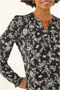 Black Floral Print Long Sleeve Top, Image 5 of 5
