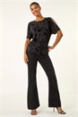 Black Floral Flocked Stretch Top, Image 2 of 5