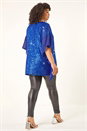 Royal Blue Curve Full Sequin Chiffon Overlay Top, Image 3 of 5