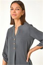 Grey Longline Bow Button Woven Top, Image 1 of 5