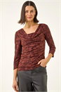 Chocolate Cowl Neck Jacquard Stretch Top, Image 4 of 5