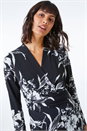 Black Fitted Floral Jersey Ruched Wrap Dress, Image 5 of 5