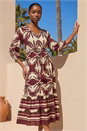 Chocolate Petite Abstract Print V-Neck Midi Dress, Image 3 of 4