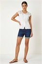 White Lace Yoke Cap Sleeve Crinkle Blouse, Image 3 of 6
