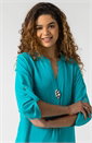 Turquoise Longline Button Detail Tunic Top, Image 4 of 4