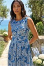 Navy  Leaf Print Panel Dress, Image 2 of 4