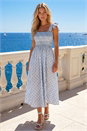 Blue Dusk Polka Dot Stripe Shirred Midi Dress, Image 3 of 4