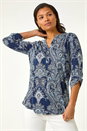Navy  Paisley Print Shoulder Pleat Shirt, Image 4 of 5