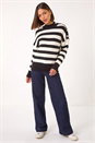 Black Button Shoulder Stripe Knit Jumper, Image 2 of 5
