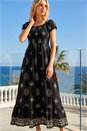 Black Broderie Shirred Maxi Dress, Image 1 of 4
