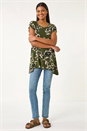KHAKI Leaf Print Hanky Hem Tunic Top, Image 2 of 5