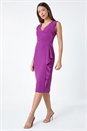 Purple Wrap Draped Crepe Stretch Bodycon Dress, Image 1 of 5