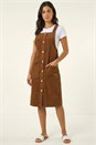 Chocolate Corduroy Pinafore Midi Dress, Image 2 of 5