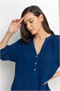Navy  Buttoned Notch Neck A-Line Dress, Image 4 of 5
