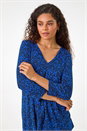 Royal Blue Abstract Print Pleat Front Tunic Top, Image 1 of 5