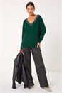 Dark Green Hotfix Trim V-Neck Knit Jumper, Image 2 of 5