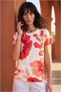 Orange Floral Print Embellished Knit Top, Image 2 of 4