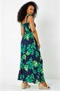 Navy  Petite Tropical Print Shirred Maxi Dress, Image 3 of 5