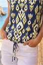 Navy  Petite Aztec Drawstring Hem Top, Image 4 of 4