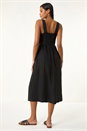 Black Seersucker Button Midi Sundress, Image 3 of 5