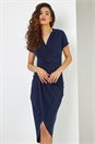 Navy  Ruched Front Midi Wrap Dress, Image 1 of 4