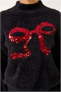 Black Festive Sparkly Bow Knit Jumper, Image 5 of 5