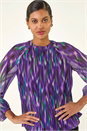 Purple Abstract Print Pleated Top, Image 4 of 5