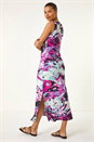 Purple Abstract Bias Linen Blend Midi Dress, Image 3 of 5