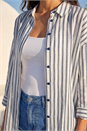 Navy  Stripe Print Button Up Blouse, Image 4 of 4