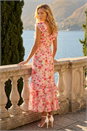 Cream  Floral Print Chiffon V-Neck Midi Dress, Image 3 of 4