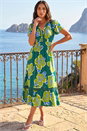 Green Floral Print Lace Trim Midi Dress, Image 1 of 4
