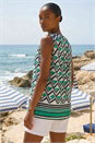 Green Geo Print Border V-Neck Vest, Image 3 of 4