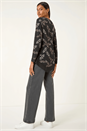 Black Floral Print Chiffon Hem Top, Image 2 of 5